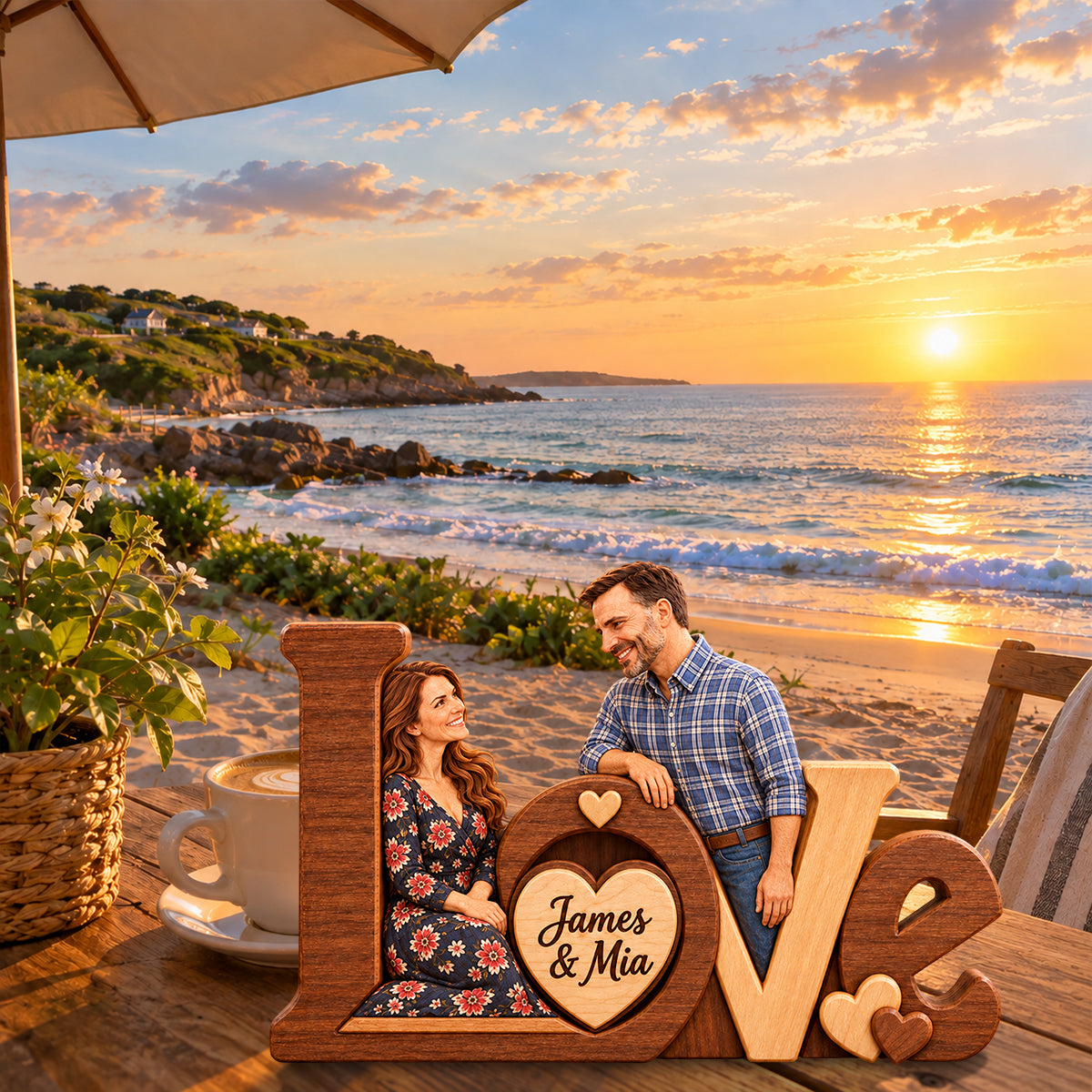 Love Is Forever - Personalized Couple Custom Shaped Wood Plaque