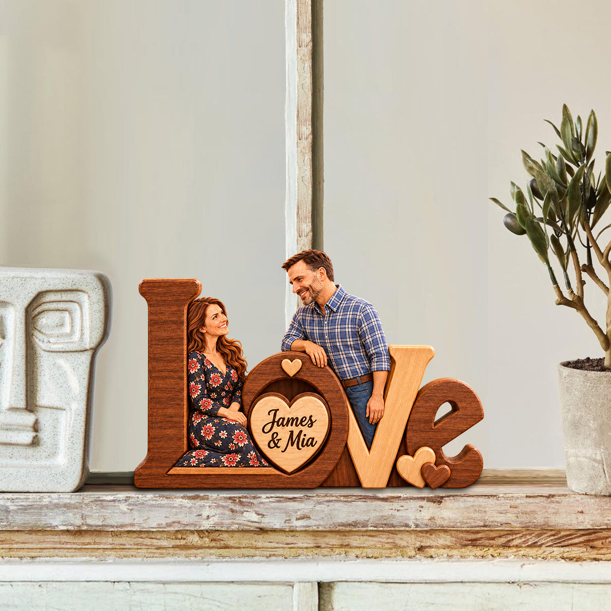 Love Is Forever - Personalized Couple Custom Shaped Wood Plaque