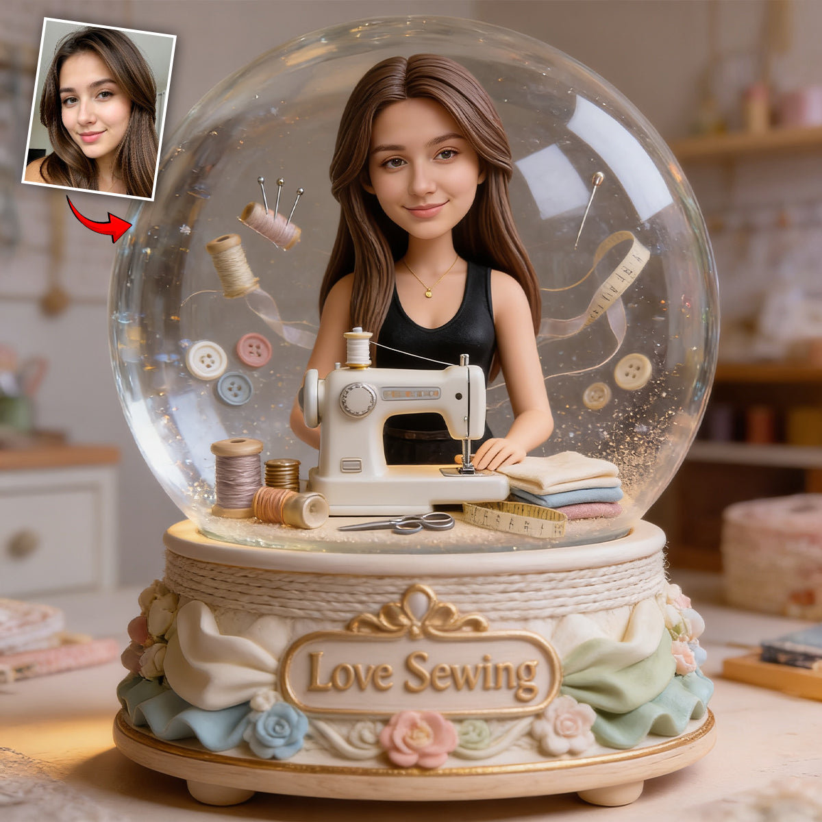 Erinnerungsstück für Nähbegeisterte – personalisierte Acrylplakette in individueller Form