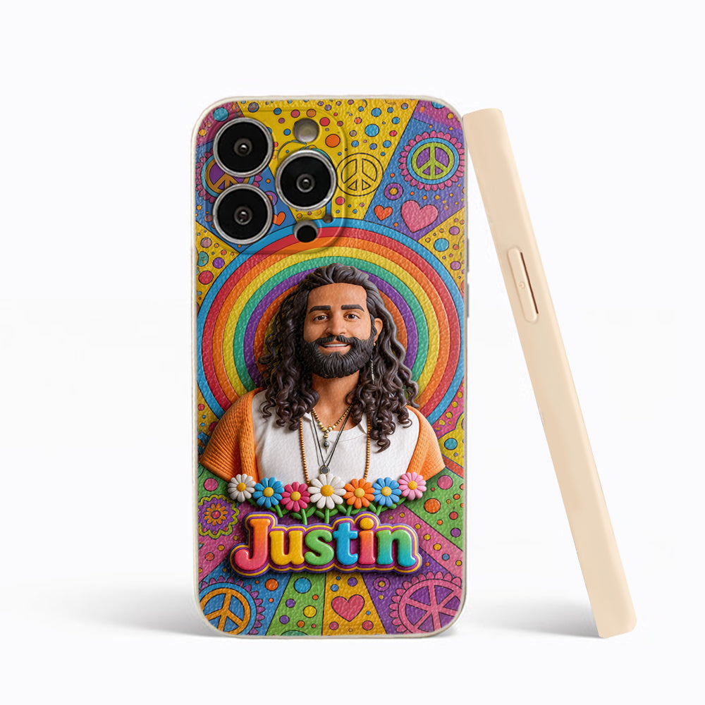 Hippie Theme, Custom From Any Image - Personalized Hippie 3D Embossed Leather Phone Case