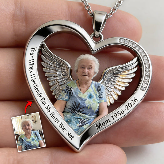 Your Wings Were Ready But My Heart Wear Not - Personalized Memorial Shaped Metal Pendant Necklace
