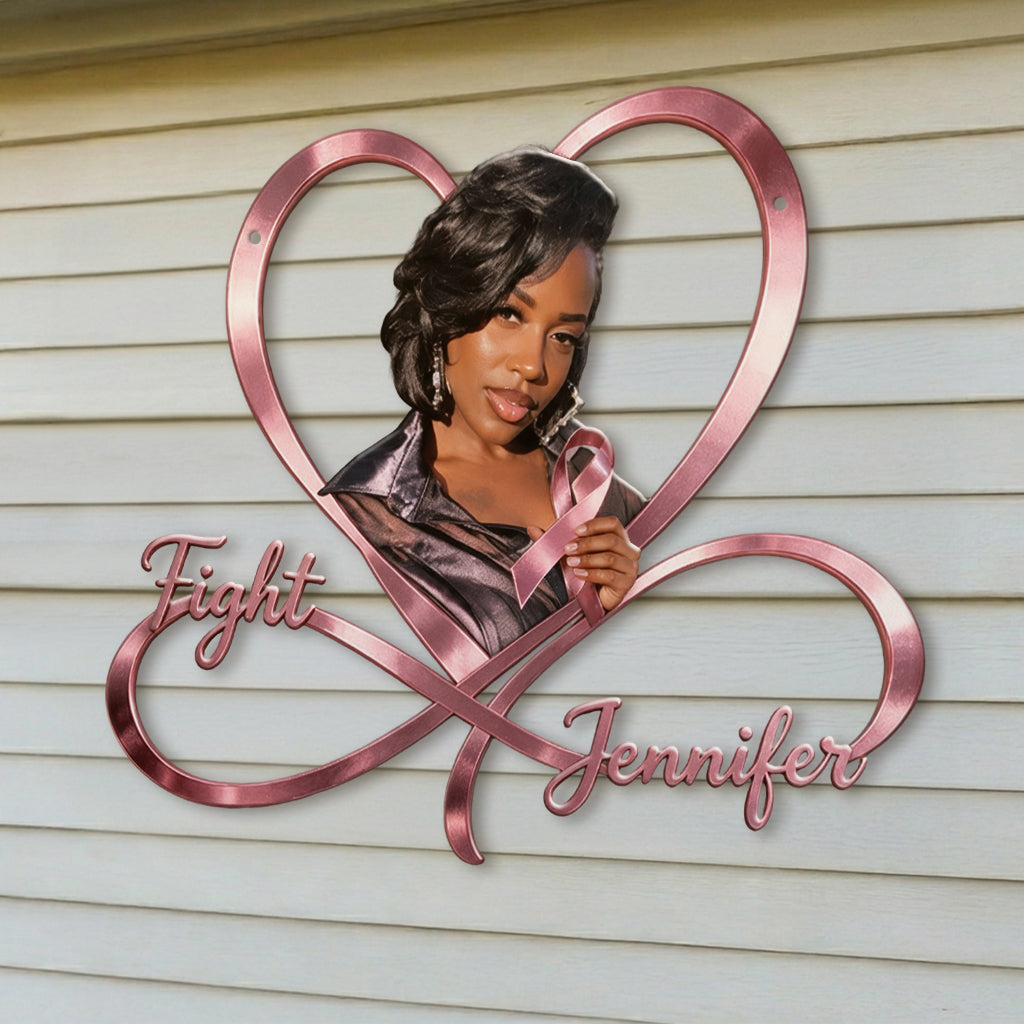 Fight - Personalized Breast Cancer Awareness 3D Printed Cut Metal Sign