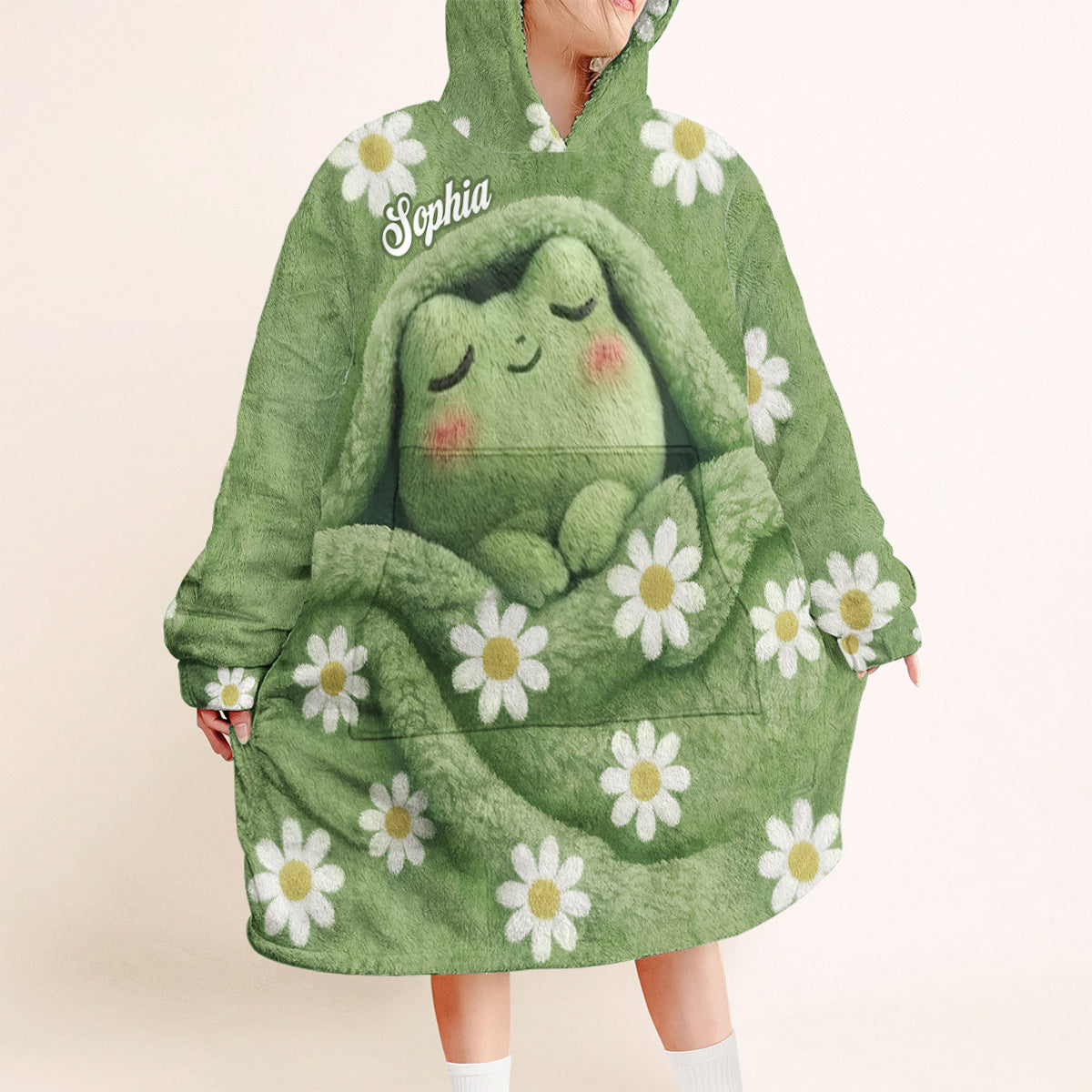 Couverture à capuche personnalisée en forme de grenouille endormie