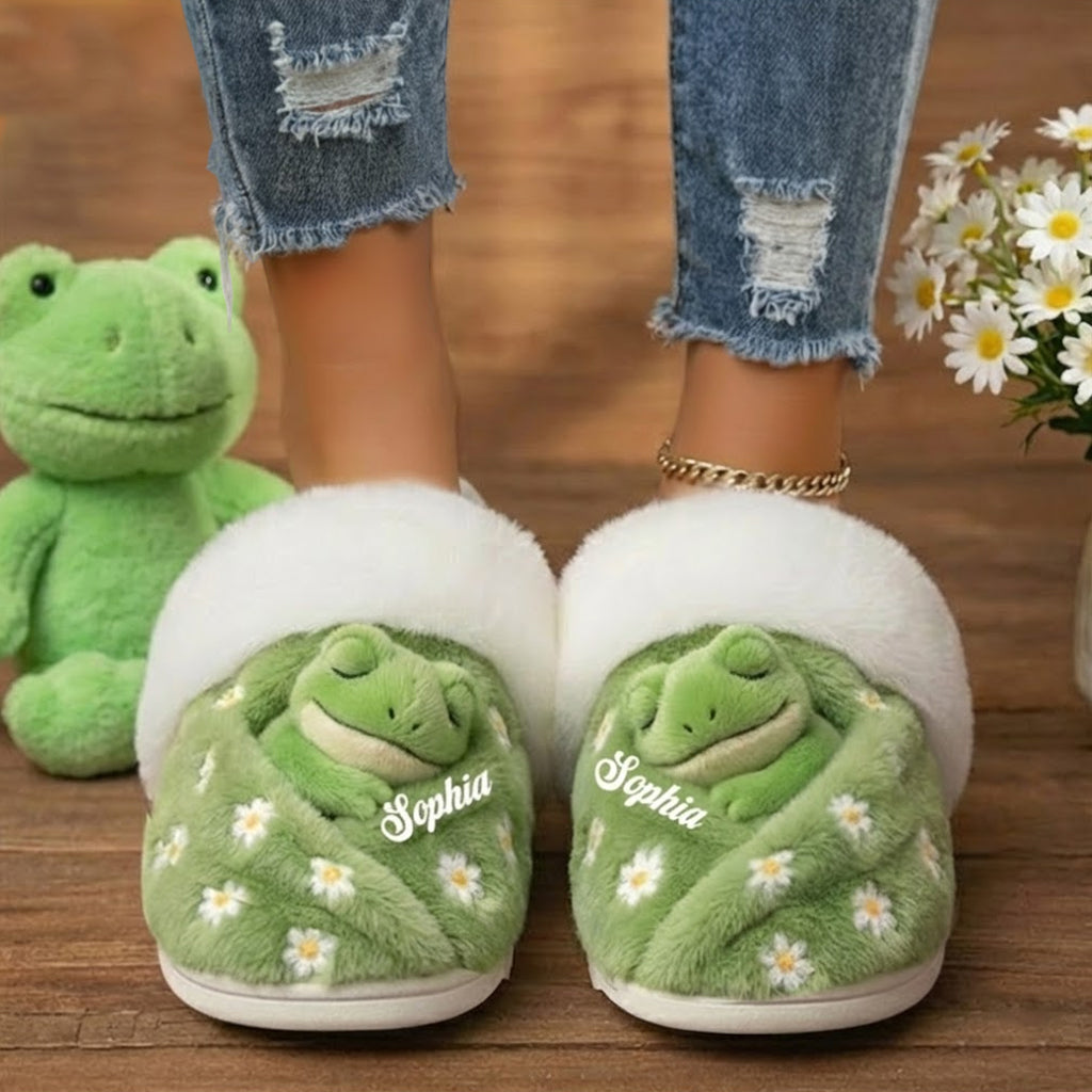 Chaussons grenouille personnalisés Love Frog avec doublure en fourrure