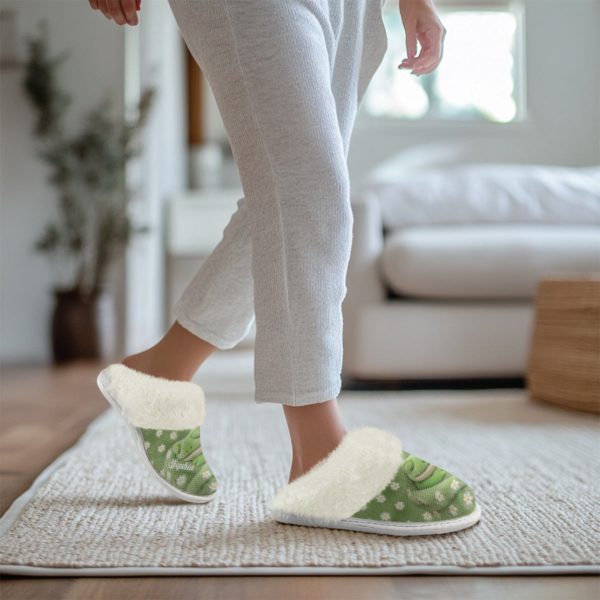 Chaussons grenouille personnalisés Love Frog avec doublure en fourrure