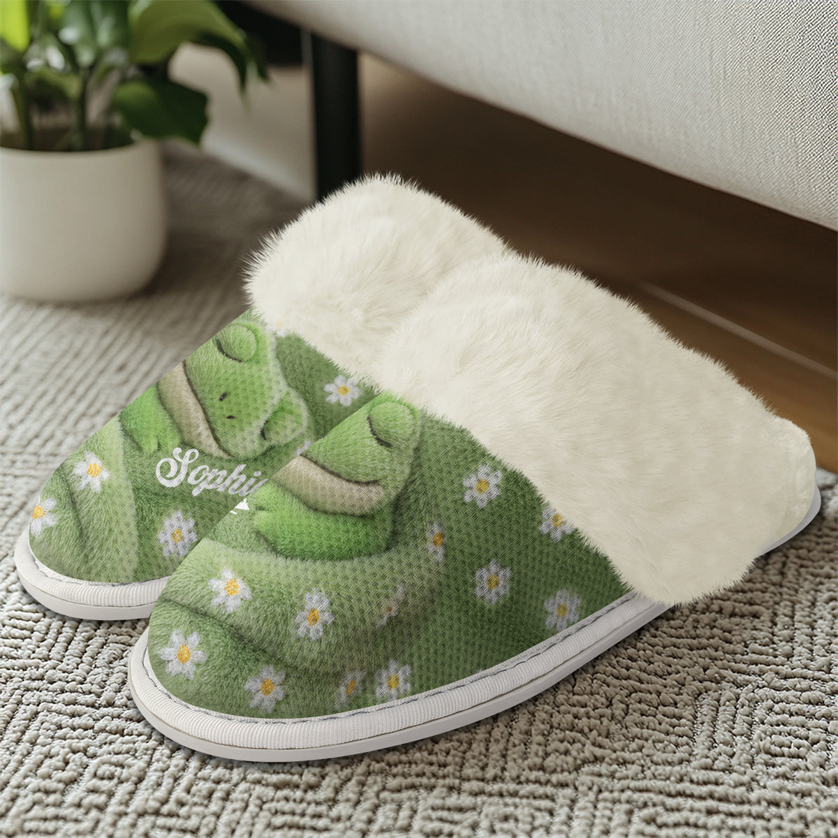Chaussons grenouille personnalisés Love Frog avec doublure en fourrure