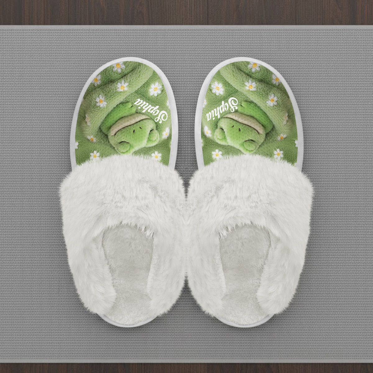 Chaussons grenouille personnalisés Love Frog avec doublure en fourrure