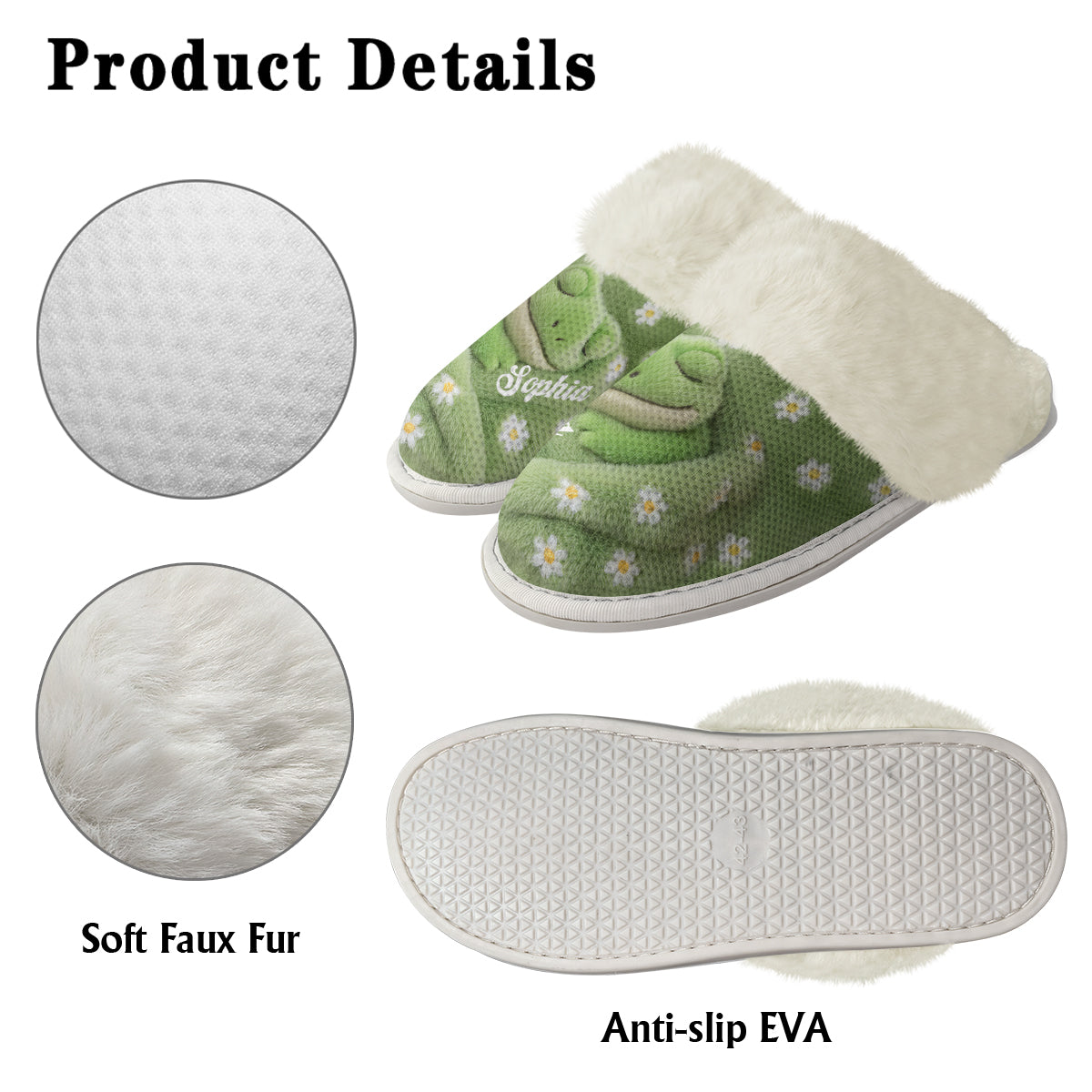 Chaussons grenouille personnalisés Love Frog avec doublure en fourrure