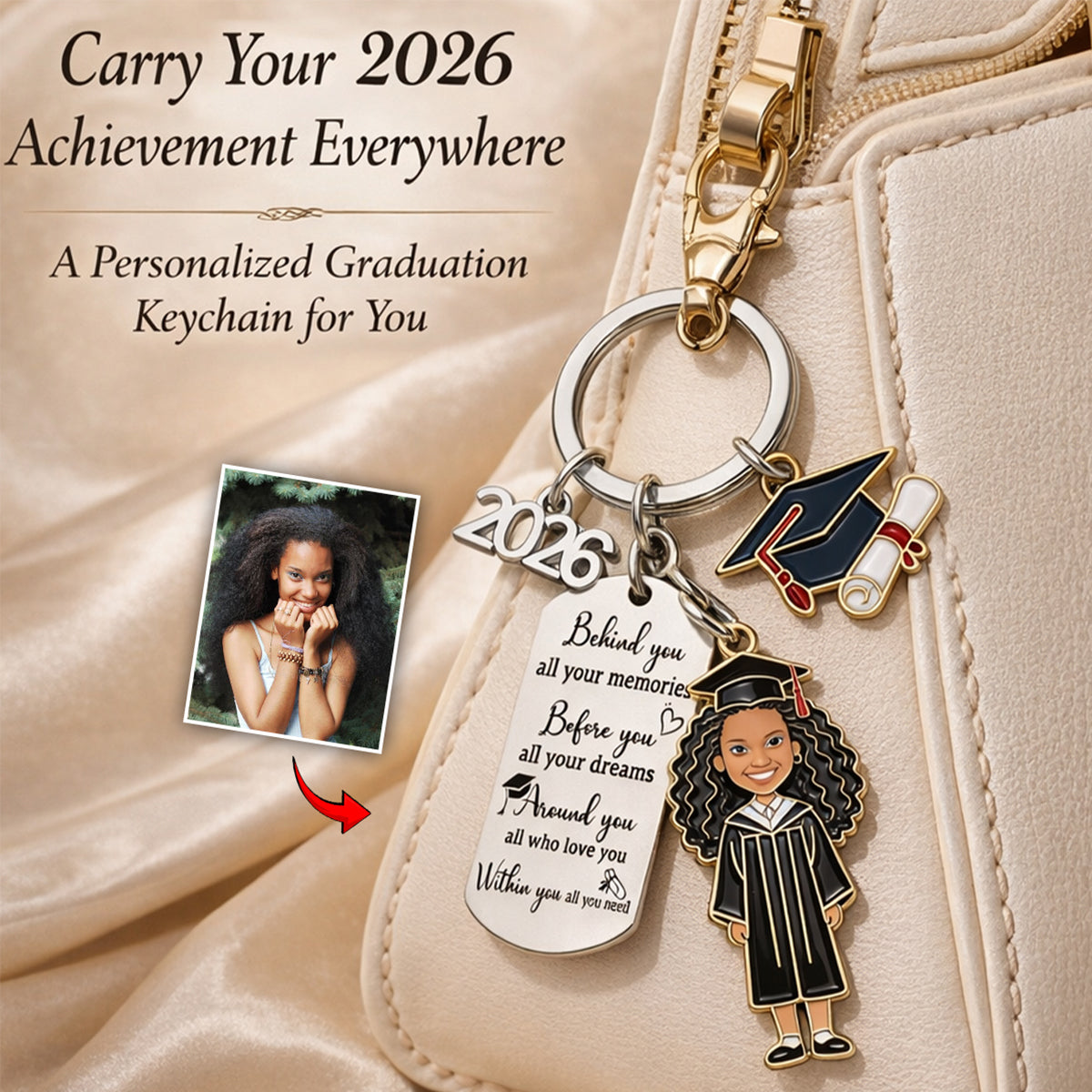 Graduation Gift - Personalized Graduation Keychain With Charms