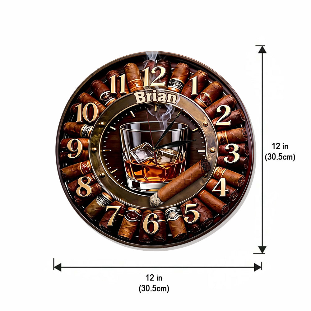 Whiskey And Cigar - Personalized Whisky LED Light Wall Clock