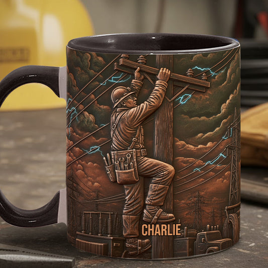 Strongest Lineman - Personalized Lineman Accent Mug