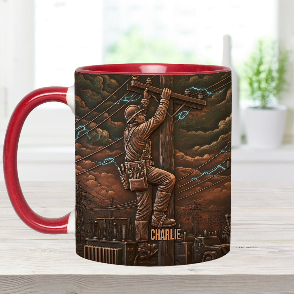Strongest Lineman - Personalized Lineman Accent Mug