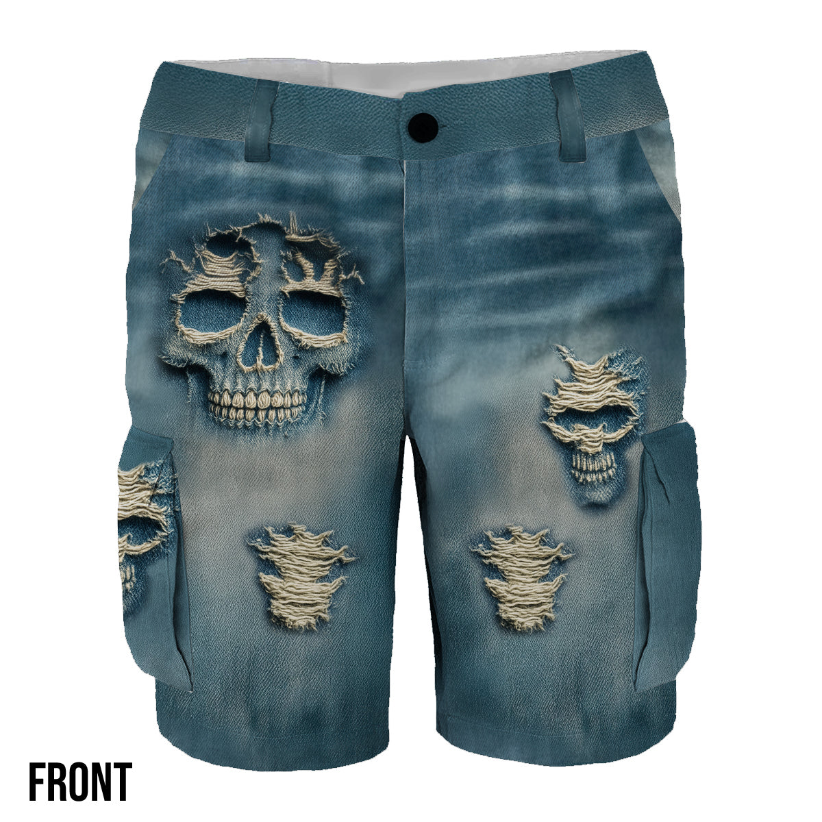 Personalisierte Cargoshorts mit Totenkopfmotiv und Gürtel