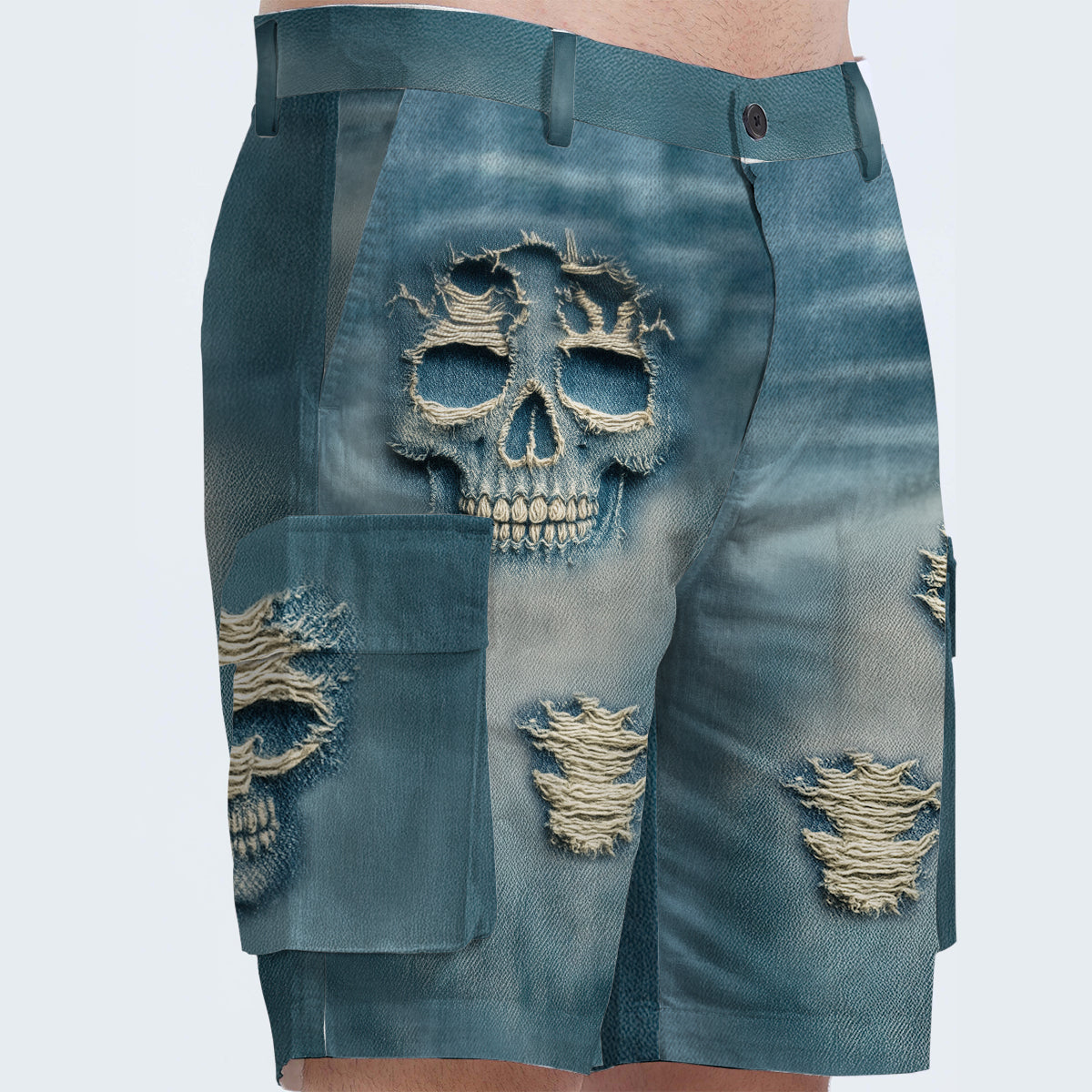 Personalisierte Cargoshorts mit Totenkopfmotiv und Gürtel