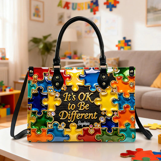It's Ok To Be Different - Personalized Autism Awareness Leather Handbag