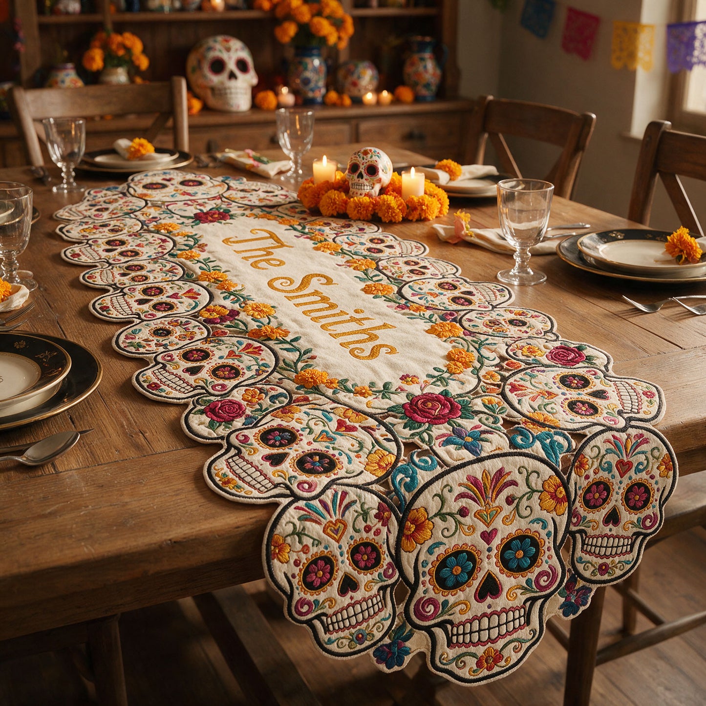 Day Of The Death - Personalized Skull Table Runner Custom Shape