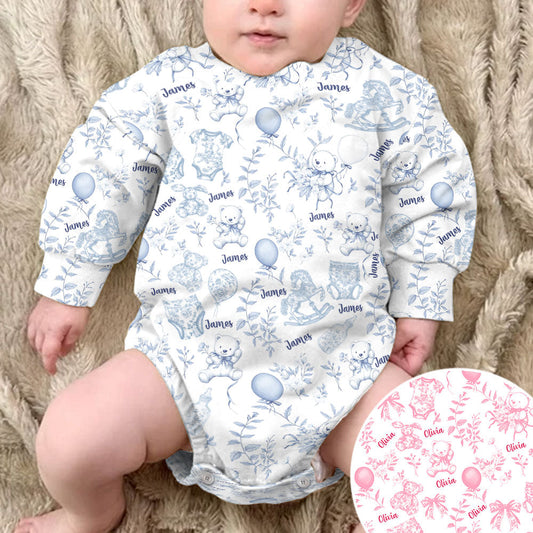 Toil de Jouy Nursery Pattern - Personalized Kid Long Sleeve Onesie