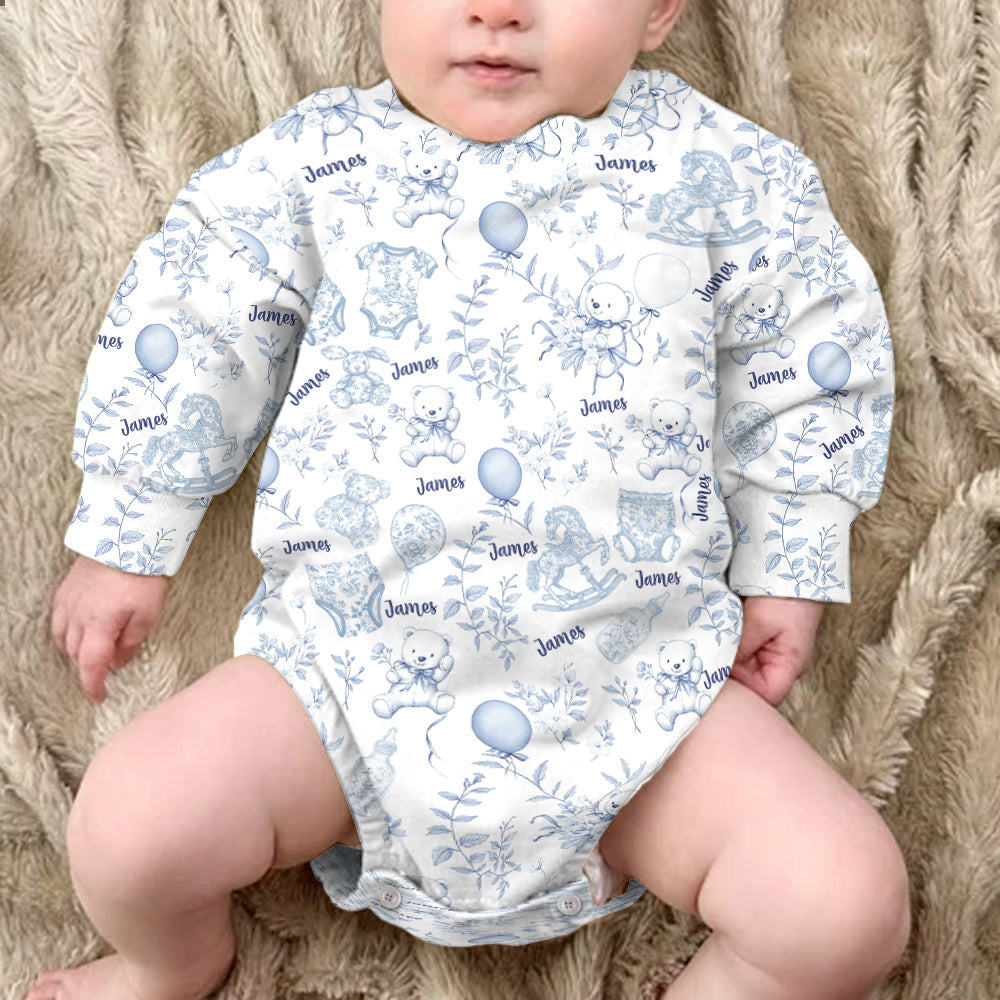 Toil de Jouy Nursery Pattern - Personalized Kid Long Sleeve Onesie