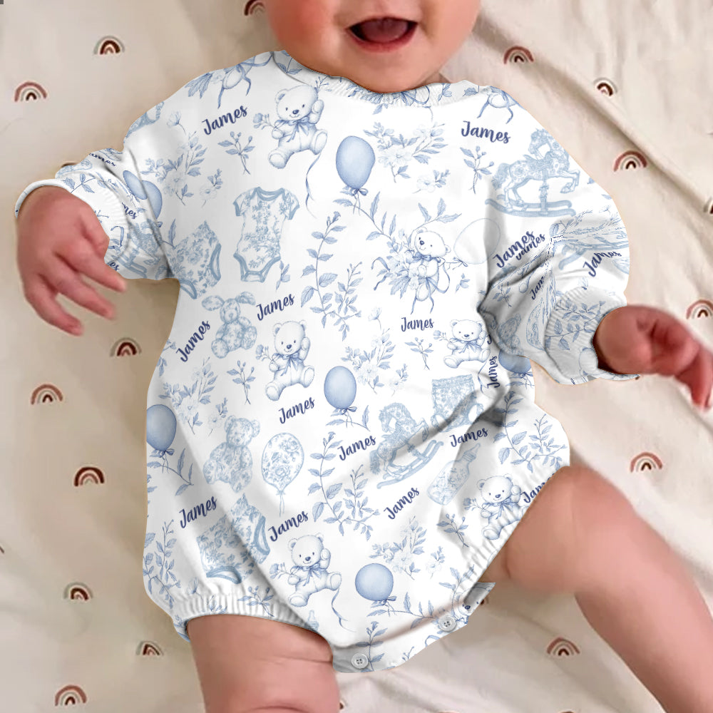 Toil de Jouy Nursery Pattern - Personalized Kid Long Sleeve Onesie