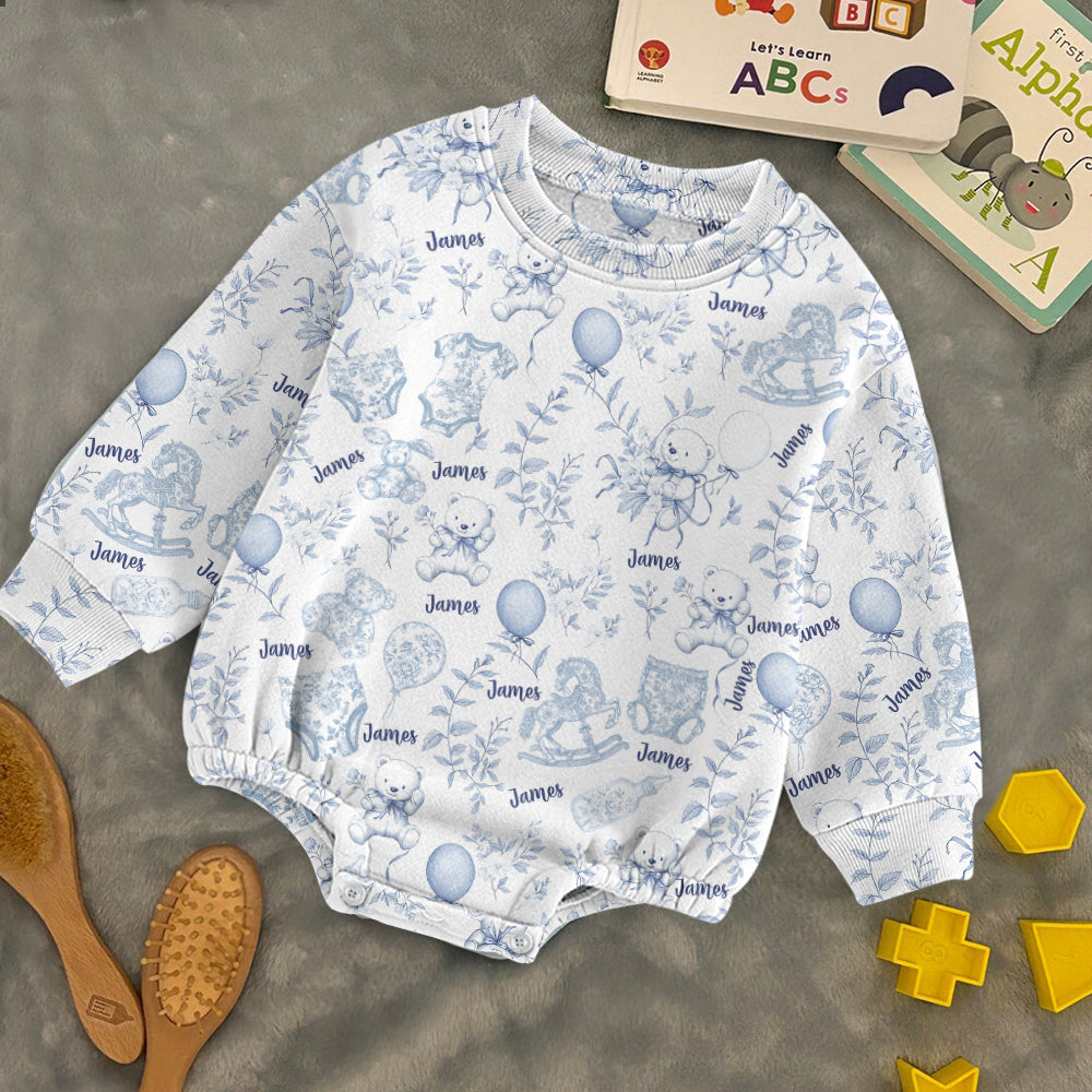 Toil de Jouy Nursery Pattern - Personalized Kid Long Sleeve Onesie