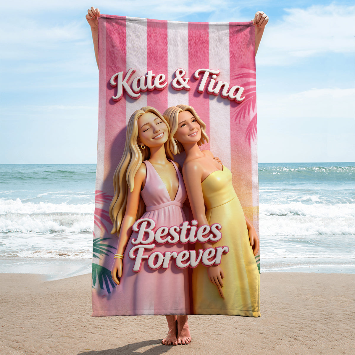 Custom Any Photo - Besties Forever - Personalized Bestie Quick-dry Beach Towel/ Bath Towel
