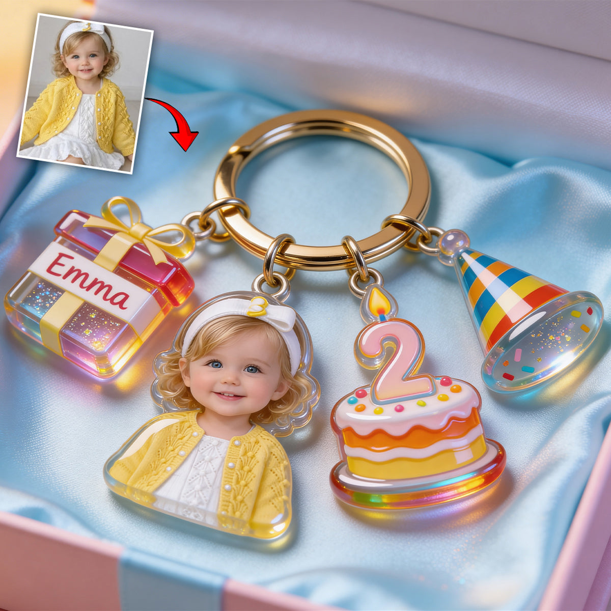 Custom Photo Birthday - Personalized Birthday Keychain With Charms