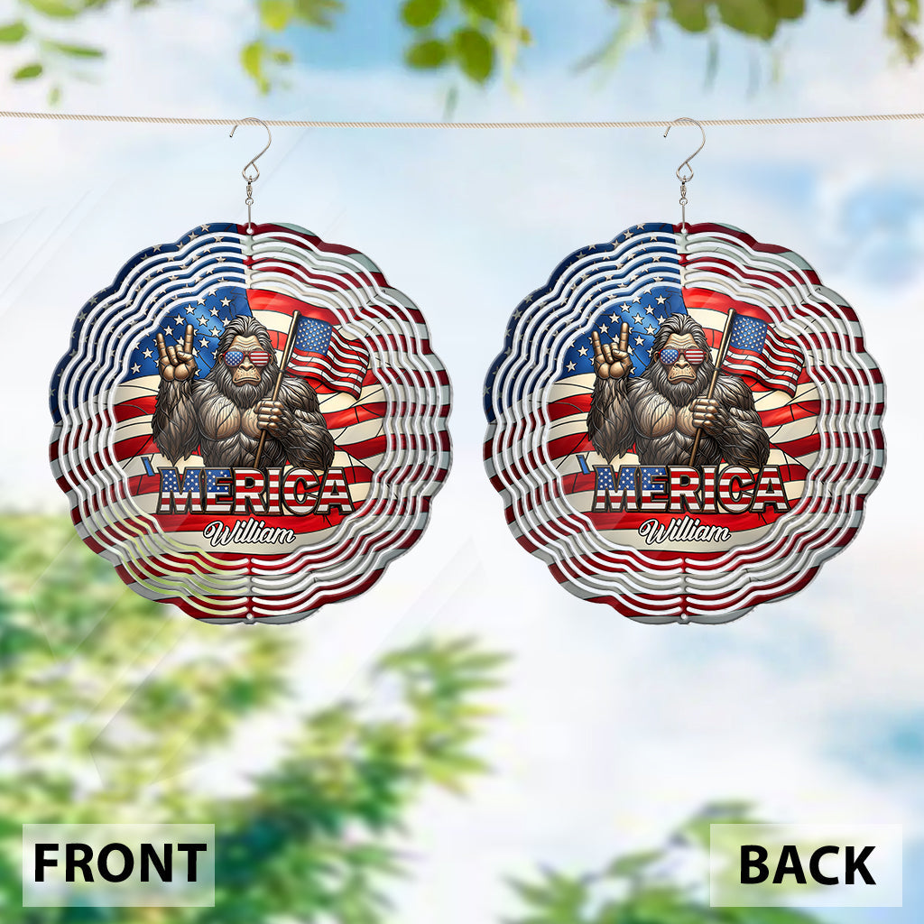 Merica 4th Of July - Personalized Bigfoot Wind Spinner