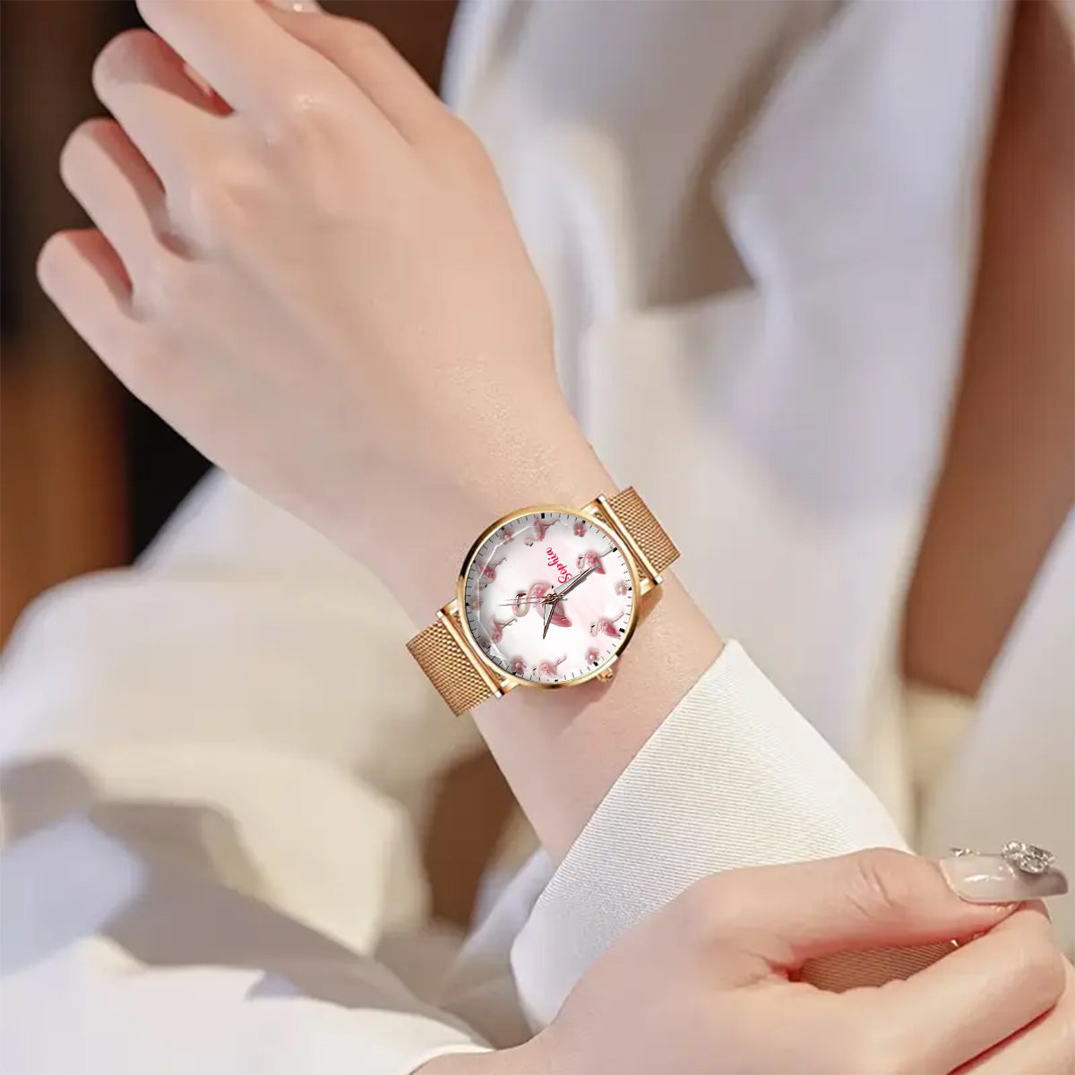 Elegance in Bloom Flamingo - Personalized Flamingo Women Hand Watch