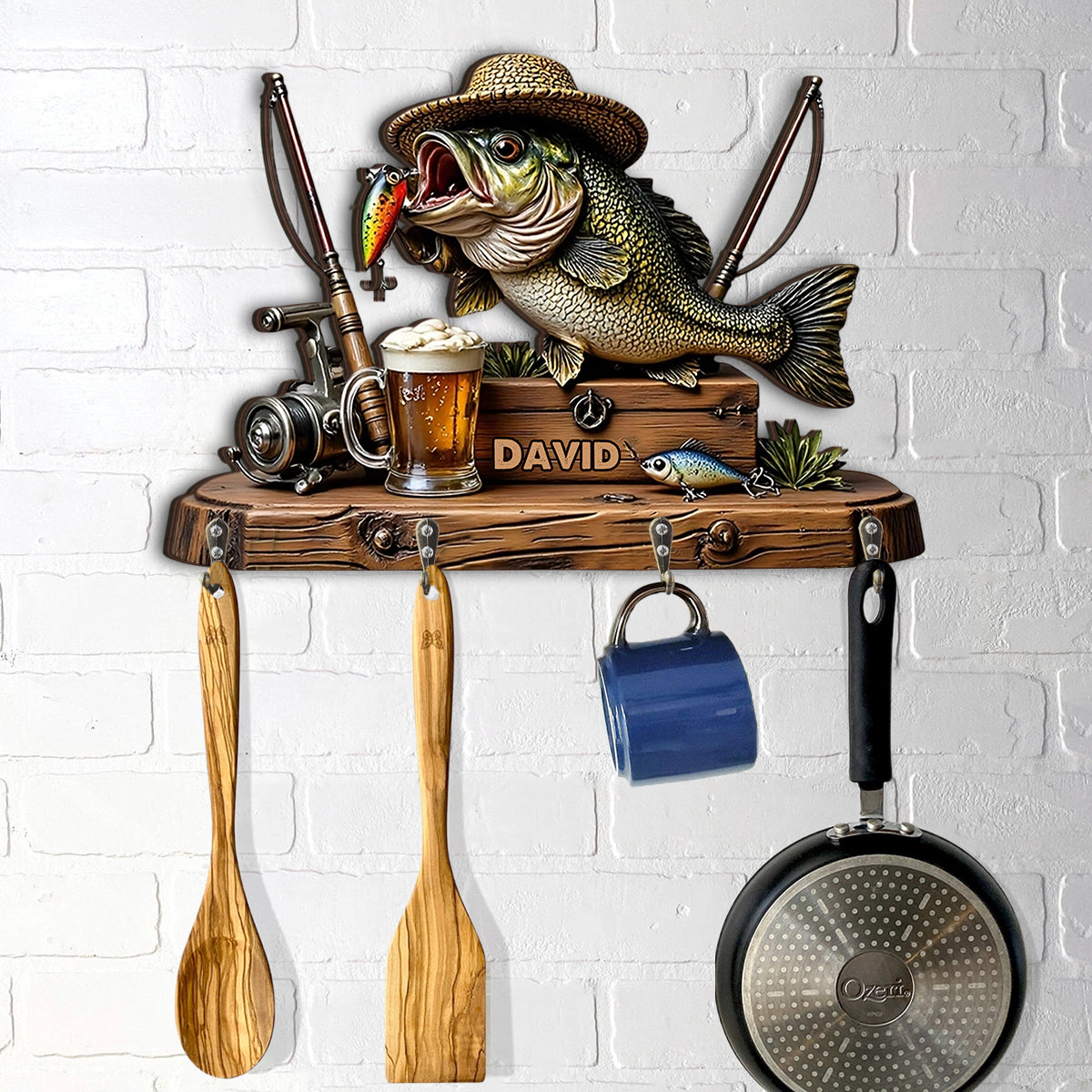 Love Fishing - Personalized Fishing Custom Shaped Hanging Rack