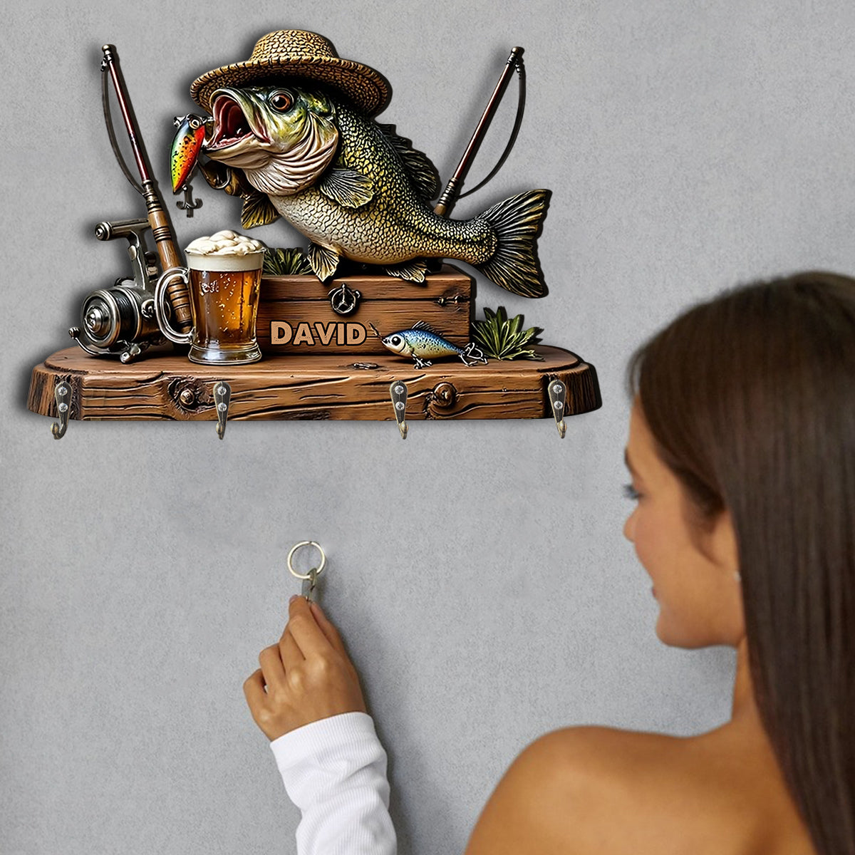 Love Fishing - Personalized Fishing Custom Shaped Hanging Rack