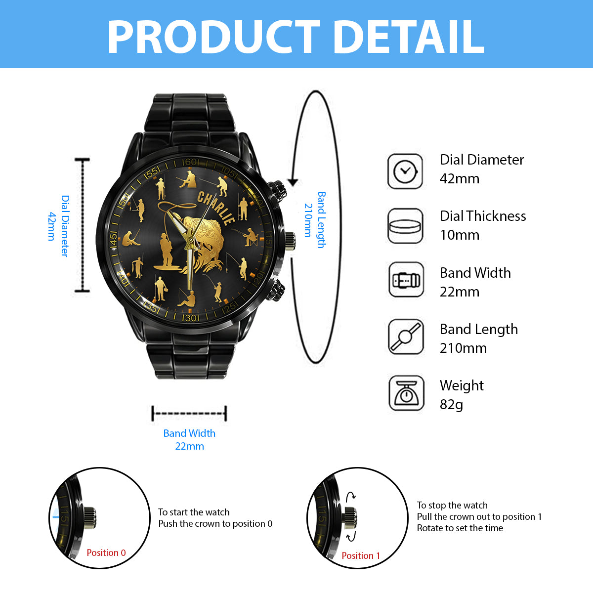 Fishing Silhouette - Personalized Fishing Hand Watch