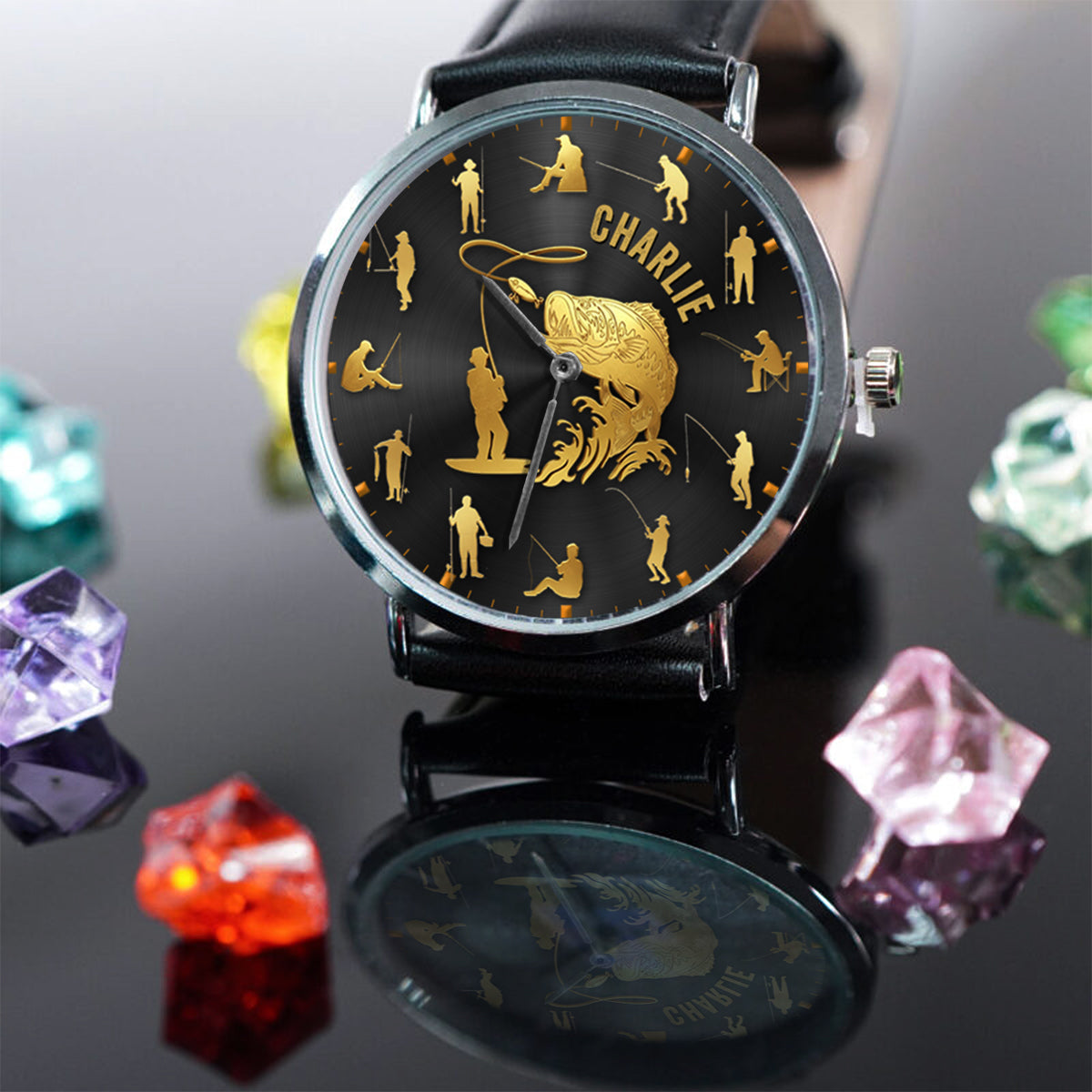 Fishing Silhouette - Personalized Fishing Hand Watch