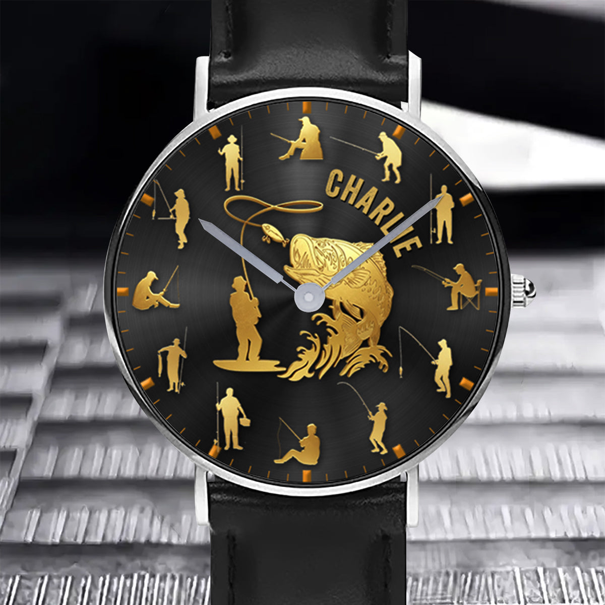 Fishing Silhouette - Personalized Fishing Hand Watch