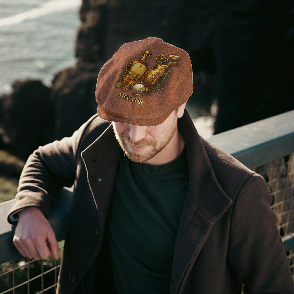 Golf & Whiskey - Personalized Golf Newsboy Cap