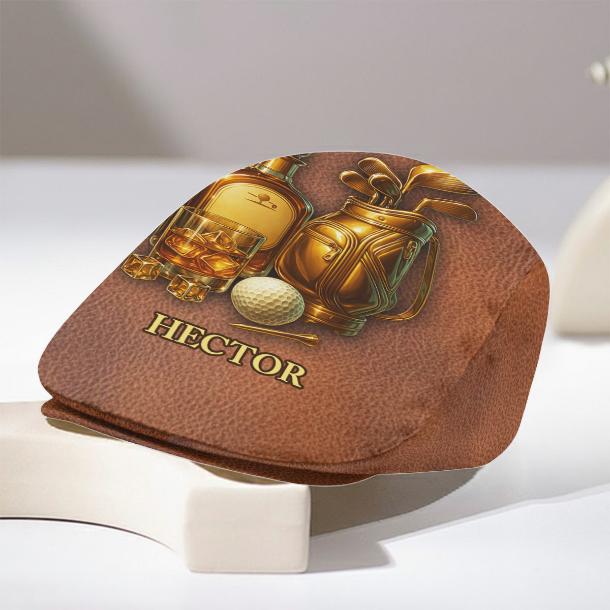 Golf & Whiskey - Personalized Golf Newsboy Cap