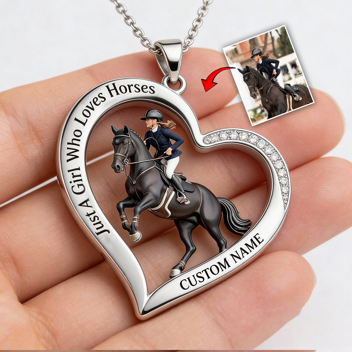 Custom From Any Photo - Personalized Horse Shaped Metal Pendant Necklace
