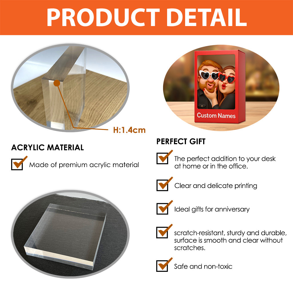 Funny Gift Cartoonish Exaggerated Mascot Style - Personalized Couple Custom Shaped Acrylic Plaque