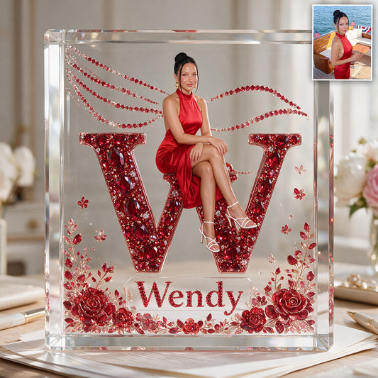 Any Photo Monogram Paperweight Alphabet Decor - Gift For Her, For Mother, For Friends - Personalized Colleague 2-Side Printed Acrylic Plaque