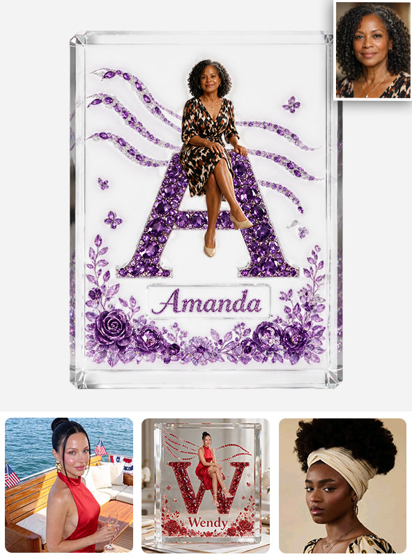 Porte-photo Monogramme Personnalisé - Cadeau Pour Elle, Maman, Amies - Plaque Acrylique Imprimée Recto Verso