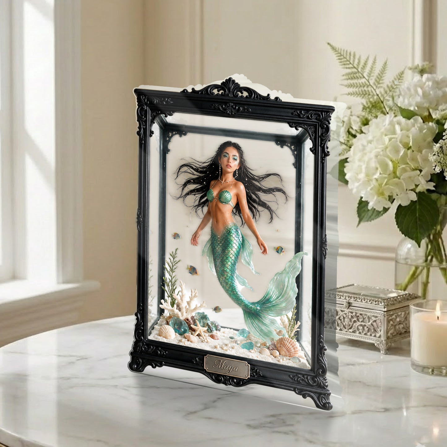 Personalized Mermaid Display Table Decor - Personalized Mermaid 2-Side Printed Acrylic Plaque