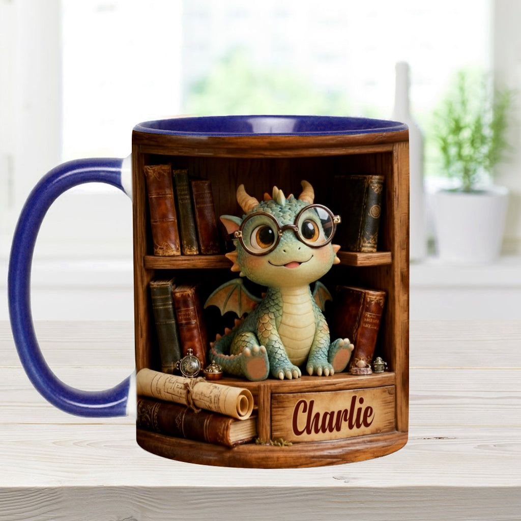 In A World Of Book Worms Be A Book Dragon - Personalized Book Accent Mug
