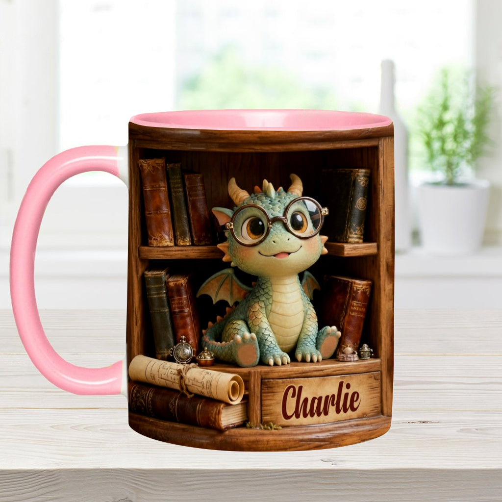 In A World Of Book Worms Be A Book Dragon - Personalized Book Accent Mug