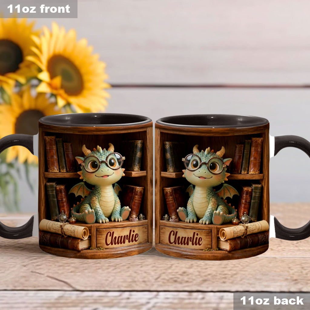 In A World Of Book Worms Be A Book Dragon - Personalized Book Accent Mug