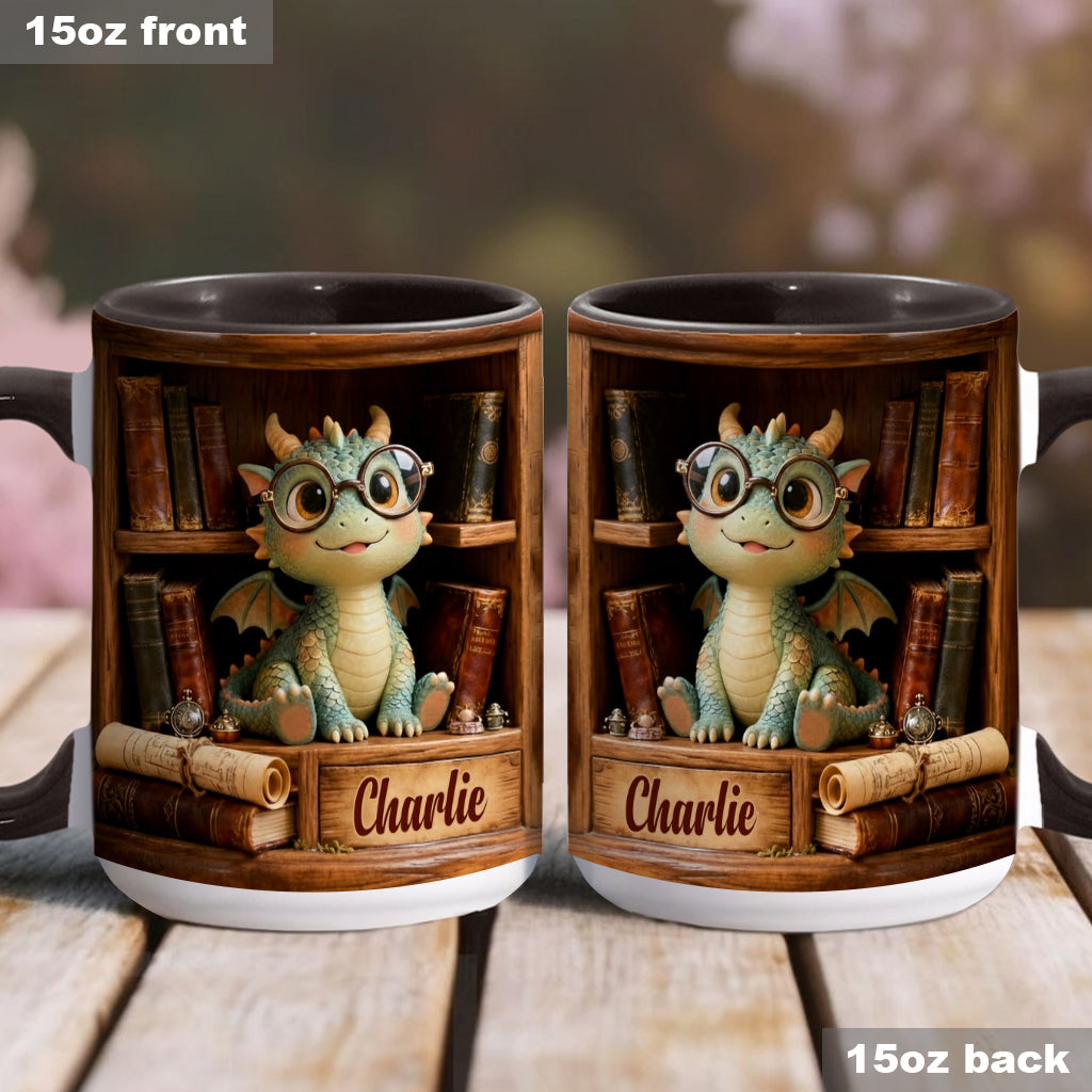 In A World Of Book Worms Be A Book Dragon - Personalized Book Accent Mug