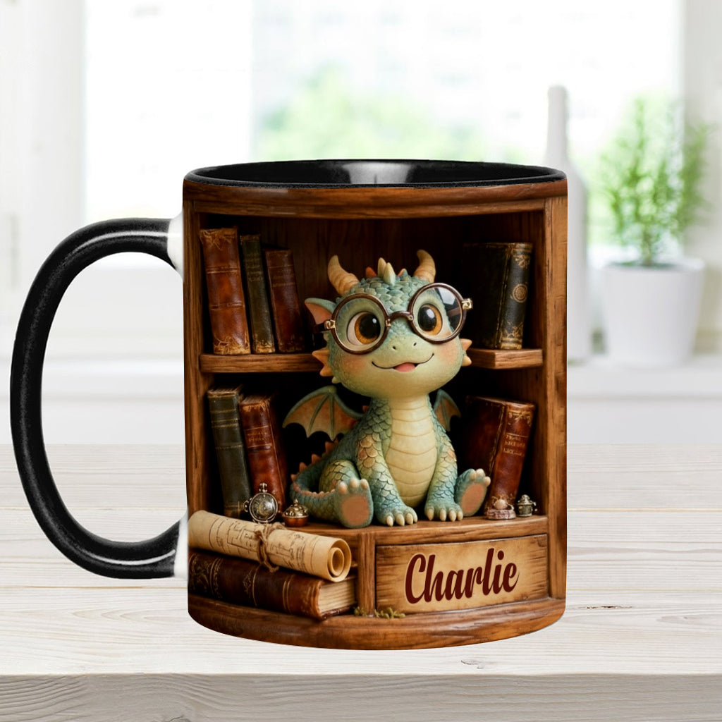 In A World Of Book Worms Be A Book Dragon - Personalized Book Accent Mug