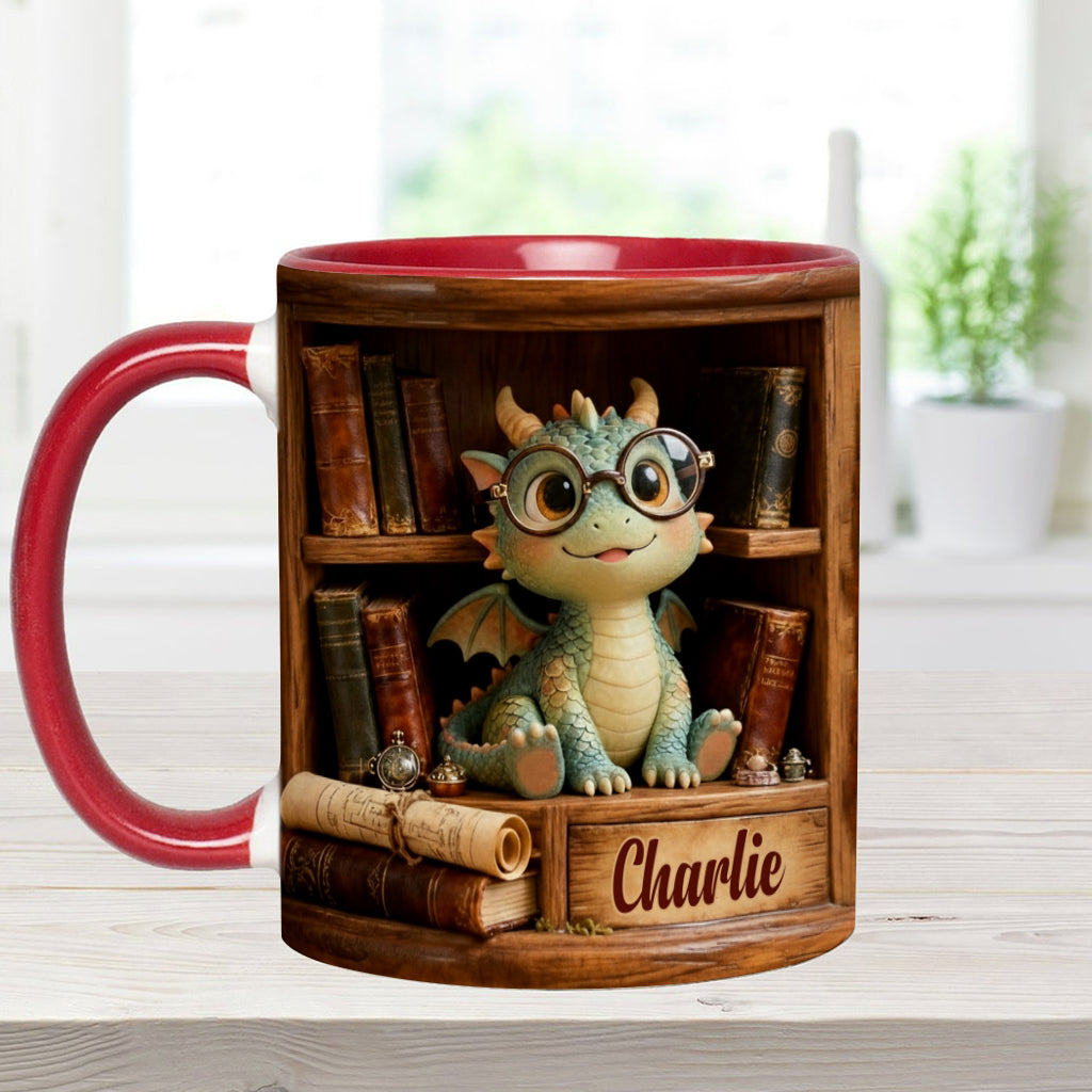 In A World Of Book Worms Be A Book Dragon - Personalized Book Accent Mug