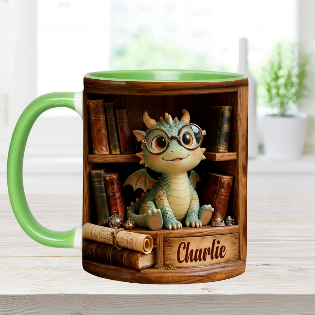 In A World Of Book Worms Be A Book Dragon - Personalized Book Accent Mug