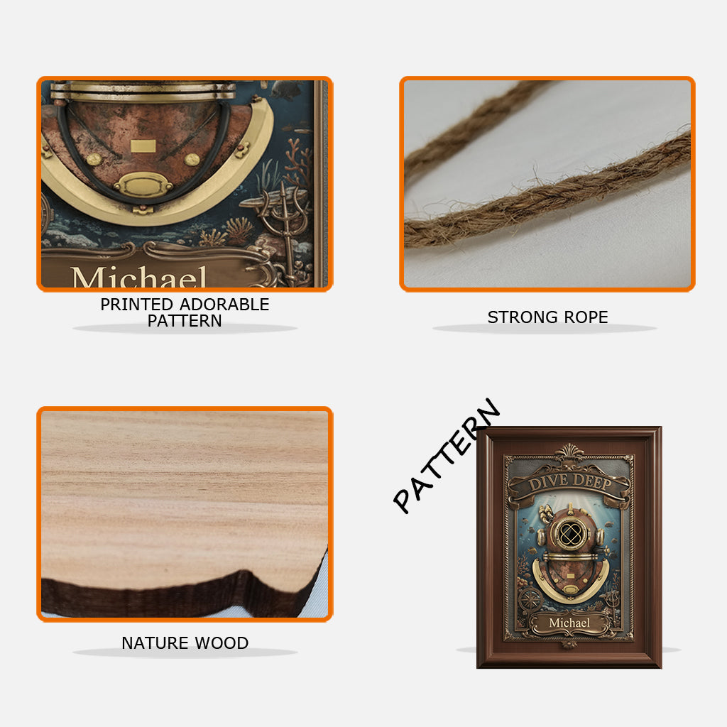 Love Diving, Dive Deep - Personalized Scuba Diving Custom Shaped Wood Sign