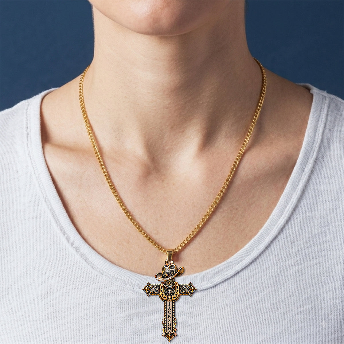 Ride by Faith - Personalized Western Outfit Shaped Metal Pendant Necklace