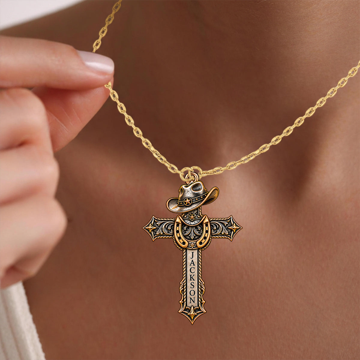 Ride by Faith - Personalized Western Outfit Shaped Metal Pendant Necklace